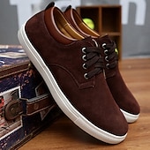 economico Sneakers da uomo-scarpe da ginnastica casual da uomo in pelle scamosciata con lacci – scarpe basse retrò marroni con comoda suola bianca per l&#039;uso quotidiano