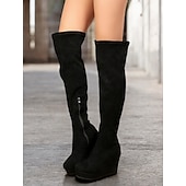 baratos Botas da moda-botas femininas acima do joelho, plataforma marrom com zíper lateral – textura de camurça sintética e plataforma confortável para looks casuais e estilosos