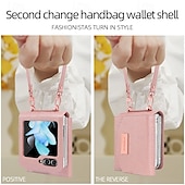cheap Samsung Cases-Phone Case For Z Flip 6 Z Flip 5 Z Flip 4 Z Flip 3 Back Cover with Stand Holder with Wrist Strap Card Slot Retro TPU PU Leather