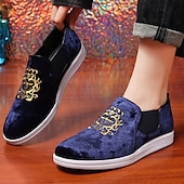 cheap Casual-Men&#039;s Burgundy Velvet Slip-On Loafers with Golden Embroidery and White Sole – Luxurious Casual Shoes for Parties and Events
