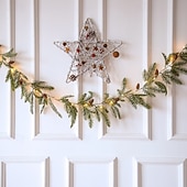 baratos Luzes de Natal-guirlanda de vime com agulhas de pinheiro de natal, luzes de corda alimentadas por bateria, 1,75 m, 20 leds, para áreas internas e externas, árvore de natal, festa de natal, janela de casa, decoração