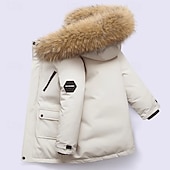 billiga Flickors dun- och parka-jacka-Barn Unisex Ner Hoodiejacka Ytterkläder Ensfärgat Långärmad Ficka Täcka Utomhus Dagligen Grundläggande Svart Vit Rubinrött Höst Vinter 4 år +