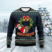 preiswerte Hässliche Pullover für Männer-hässlicher Weihnachtspullover Herrenpullover Weihnachtsmann Schneemann Schneeflockendruck Strickpullover Pullover Silvesterpullover Outdoor Alltag Langarm Rundhalsausschnitt Dunkelgrün Grün Herbst