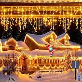 cheap Solar String Lights-10M 400Leds Solar Icecle Curtain String Lights Christmas Outdoor Courtyard Garden Eaves Fence Stairs Festive Atmosphere Decorative Light String