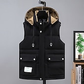 cheap Men&#039;s Vest-Men&#039;s Puffer Vest Hoodie Vest Quilted Vest Daily Wear Vacation Going out Fashion Basic Spring &amp;  Fall Zipper Multi Pocket Polyester Comfortable Plain Hidden Stand Collar Regular Fit Black White Brown