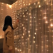 abordables Enchufe eléctrico-Luces de String Cortina 3x3M 300 LED 31V Calor Blanco 8 Modos Seguras para Decoración de Boda y Jardín