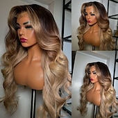 abordables Perruques à dentelle frontale-Perruque Cheveux vierges non transformés 13x4 devant en dentelle Cheveux Brésiliens Ondulation Lâche Multicolore Partie libre Femme Densité 130% 150% Cheveux Colorés Mèches Colorées / Balayées Ligne