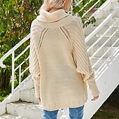 billiga Solida färger-Dam Tröja Pullover tröja Ledigt Mjukt Ren färg Kabel Polokrage Stickat Långärmad Vanliga toppar Sticka Utomhus Dagligen Helgen Marinblå Beige Höst Vinter