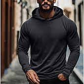 baratos camisetas básicas-Homens Camiseta T-shirt Manga Longa Com Capuz Verão Tecido Moda Designer Básico Com Capuz Férias Rua Para Noite Cinzento Escuro Preto Branco Top Tee para Homens