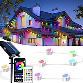 tanie Słoneczne światła sznurka-36leds 53ft solar energy permanent outdoor lights, rgbic smart eaves lights, led string vertity lights z aplikacją &amp;zdalne oświetlenie zewnętrzne IP65 wodoodporne na dach, na święta Bożego Narodzenia,