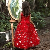 preiswerte Partykleider-kinderkleidung Mädchen Cosplay-Kleid Party Kleid Schneeflocke Ärmellos Leistung Weihnachten Gitter Rückenfrei Patchwork Schön Süß Polyester Maxi abendkleider Schaukelkleid Tüll-Kleid Winter 4-12 Jahre