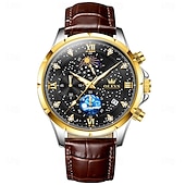voordelige Quartz-horloges-olevs 9807 herenhorloge modetrend multifunctioneel origineel sterrenhemel waterdicht maanfase horloge luxe merk heren quartzhorloge