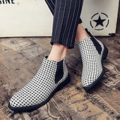 billiga Chelsea stövlar-chelseaboots för män i houndstooth-mönster – klassiska slip-on ankelboots med elastiska sidopaneler för formella och vardagliga tillfällen