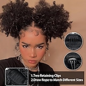 abordables Chignons-Extension de queue de cheval à cordon de serrage afro puff pour femmes noires, postiche en cheveux synthétiques crépus et bouclés pour femmes noires