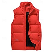 abordables Gilets-Homme Gilet en duvet Quotidien Occasionnel Printemps &amp; Automne Avec Poches Polyester Confortable Couleur Unie Fermeture éclair Col montant Noir Rose Claire Rouge Violet Gilet