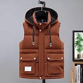 cheap Men&#039;s Vest-Men&#039;s Puffer Vest Hoodie Vest Quilted Vest Daily Wear Vacation Going out Fashion Basic Spring &amp;  Fall Zipper Multi Pocket Polyester Comfortable Plain Hidden Stand Collar Regular Fit Black White Brown