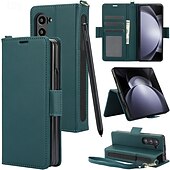 お買い得  サムスン用ケース-電話 ケース 用途 Zフォールド6 Z Fold 5 Z Fold 4 Z Fold 3 バックカバー スタンド付き リストストラップ付き カード挿入口 レトロ風 TPU PUレザー