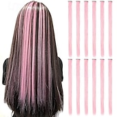abordables Clip dans les extensions-12 pièces extensions de cheveux colorées droites multicolores clip en coloré 20 pouces extensions de cheveux arc-en-ciel pour enfants femmes cadeaux Halloween fête de Noël points forts (12 pièces