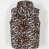 cheap Men's Vest-Men's Vest Faux Fur Gilet Daily Date Vacation Fashion Casual Fall &amp; Winter Keep Warm Polyester Comfortable Leopard Print Cardigan Stand Collar Regular Fit White Yellow Brown Vest