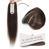ieftine Piese de păr uman și tupeuri-toppers de păr pentru femei păr uman real, 14 inch scalp line toppers piese de păr pentru subțierea părului despărțire, toppers 100% păr uman real 1,5&quot;x5&quot; bază de mătase maro mediu poate fi ondulat #4