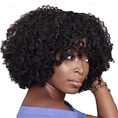 levne Nejkvalitnější paruky-kudrnaté paruky pro černošky - afro kudrnatá paruka s ofinou přírodní černé vlasy syntetické tepelně odolné plné paruky