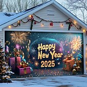 billige Garasje- og dørbanner-nyttår garasjeportdeksel ballonger fyrverkeri utendørs banner stort bakteppe for ferie utendørs garasjeport hjem veggdekorasjoner