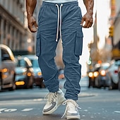 baratos Calças Cargo-Homens Calças Cargo Corredor Calças de Veludo Calças Calça casual Bolsos Cintura elástica Bolso multi Tecido Conforto Macio Comprimento total Ao ar livre Diário Para Noite Moda Roupa de rua Preto Azul