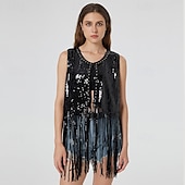 cheap Tops-Retro Vintage 1970s Disco Vest Sequins Tassel Fringe Women&#039;s Carnival Costume Masquerade Performance Pride Parade Pride Month Adults&#039; Vest