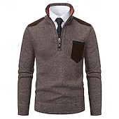 billige genser for menn-Herre Genser Tykk Strikke Lomme Halv glidelås Helfarge Høy krage Elegant Årgang Formell Hjem Klær Biskop Høst Vinter Rød Navyblå S M L