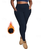 billiga Yoga Leggings &amp; Tights-Dam Yogabyxor Fleecefodrade Leggings Yoga leggings med telefonficka Hög midja Pilates Gymträning Träna Trikåer Ensfärgat Mörkgrå Svart Vinröd Elastan Skinna Höst Vinter Plusstorlekar sporter