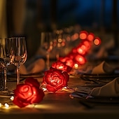 abordables Guirlandes lumineuses à piles-Guirlande lumineuse élégante de roses pour réception de mariage, guirlande lumineuse à piles 40/20/10 LED 6 m/3 m/2 m pour Noël&amp;amp;décorations de fête, décorations de mariage et de Saint-Valentin