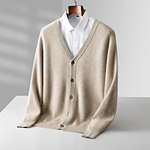 billige Herre Elite Genser og Cardigans-Herre Cardigan Genser Strikke Knepp opp Helfarge V-hals Strikketøy Elegant Skole Trening Klær Biskop Høst Vinter Svart Kakifarget S M L