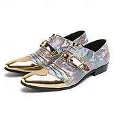 economico Semi-formale-scarpe formali da uomo con puntale in metallo dorato e dettaglio fibbia - elegante design con lacci per feste ed eventi speciali