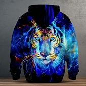 baratos moletons 3d masculinos-Homens Tigre Tosão Moletom Moletons Moletom Manga Longa Moletom com capuz Com Capuz Boêmia Impressão 3D Festa Férias Streetwear Azul Roxo Com Cordão Outono Inverno Designer