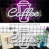 abordables Lampes néon led-enseigne au néon café - rose &amp;néon LED blanc pour café, bar, restaurant, décoration murale alimentée par USB pour chambre, pub, fête d&#039;anniversaire