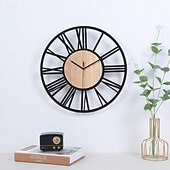economico Decorazioni da parete-orologio da parete arte semplice orologio da esterno 16 pollici arte in ferro numeri romani in legno grande orologio da esterno retrò aperto quadrante silenzioso al quarzo a batteria orologio