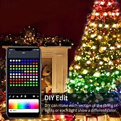 tanie Zasilane przez USB-20m 200 diod LED USB Bluetooth RGB łańcuch świetlny z punktem sterowania, zmieniający kolor łańcuch świąteczny dekoracja okna do samodzielnego montażu scena świąteczna i świąteczne oświetlenie
