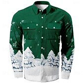 abordables Tenue de scène de Noël-Chemises imprimées de scène de Noël pour hommes, mode flocon de neige, veste décontractée en velours côtelé, manches longues, soirée, vêtements de tous les jours, festival, automne&amp;amp;chemises