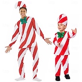 ieftine Costume de Craciun pentru adulti-trestie de bomboane Costum Bărbați Băieți Crăciun Ajunul Craciunului Costum Cosplay Adulți Pentru copii Crăciun Vârf Pantaloni Guler Pălărie