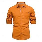 baratos Camisas masculinas de negócios-Homens Saia Camisa casual Tecido Casamento Ao ar livre Azul Manga Longa Aberto para a Lateral Inverno Primavera &amp; Outono Roupa Bolsos