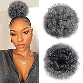 abordables Queue-de-cheval-Extensions de cheveux synthétiques courtes en chignon bouclé crépu avec cordon de serrage pour femmes noires et filles