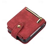 abordables Carcasas Samsung-teléfono Funda Para Z Flip 6 Z Flip 5 Z Flip 4 Z Flip 3 Gire la tapa con Soporte Cremallera con cordón Retro TPU Cuero de PU