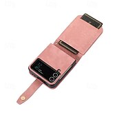 abordables Carcasas Samsung-teléfono Funda Para Z Flip 6 Z Flip 5 Z Flip 4 Z Flip 3 Gire la tapa con Soporte Cremallera con cordón Retro TPU Cuero de PU