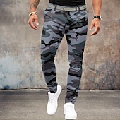abordables Delgado-Hombre camuflaje pantalones de traje Media cintura Vintage Formal Exterior Calle Cremallera Bolsillo Verano Primavera Otoño Impresión 3D Azul Marino Verde Ejército