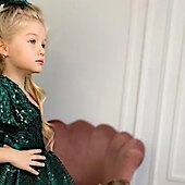 baratos Vestidos de Festa-Infantil Para Meninas Vestido de festa Côr Sólida Manga Longa Espetáculo Com Transparência Princesa Doce Com Transparência Longuette Vestido da bainha Vestido De Tule Verão Primavera Outono Crianças