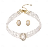 abordables Parures de Bijoux-ensembles de bijoux de mariée 1 ensemble boucles d&#039;oreilles en alliage de perles d&#039;imitation collier ensemble de bijoux artistiques de mode élégants pour femmes pour fête de mariage invité de mariage