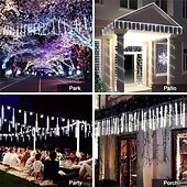 abordables Funciona con energía solar-1 luz solar de lluvia de meteoritos, 30 cm, 8 tubos, 192 ledes, luces para aleros de árbol de Navidad para decoración de árboles de Navidad y jardines