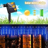 abordables Funciona con energía solar-1 luz solar de lluvia de meteoritos, 30 cm, 8 tubos, 192 ledes, luces para aleros de árbol de Navidad para decoración de árboles de Navidad y jardines