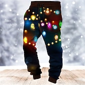 abordables Tenue de scène de Noël-Pantalon imprimé scène de Noël pour homme, jogging décontracté imprimé 3D, pour l&#039;extérieur, la rue, décontracté, quotidien, en polyester, vert, bleu, vert foncé, taille moyenne, élastique, S, M, L