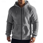 cheap Basic Hoodies-Men's Full Zip Hoodie Zip Up Hoodie Black Navy Blue Khaki Gray Hooded Plain Zip Up Sports &amp; Outdoor Daily Holiday Polyester Streetwear Basic Casual Spring &amp;  Fall Clothing Apparel Hoodies Sweatshirts